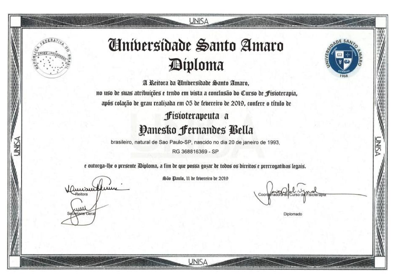 Diploma de Fisioterapia — Dr. Yanesko Bella