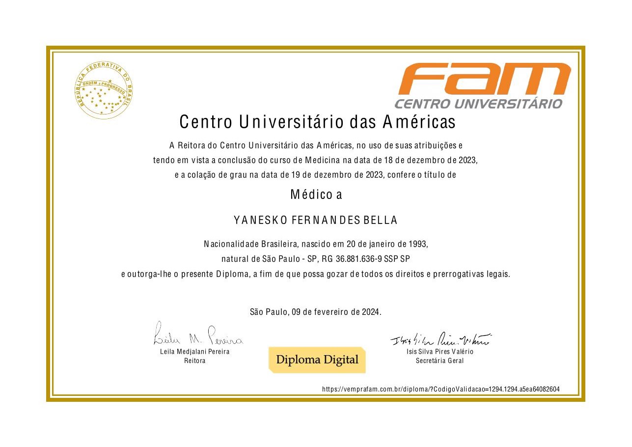 Diploma de Medicina — Dr. Yanesko Bella